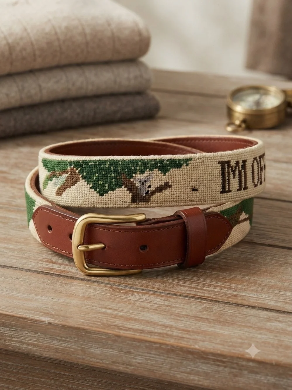 Koala Bear Dan Place Leather Canvas Needlepoint Belt Mens Size 30